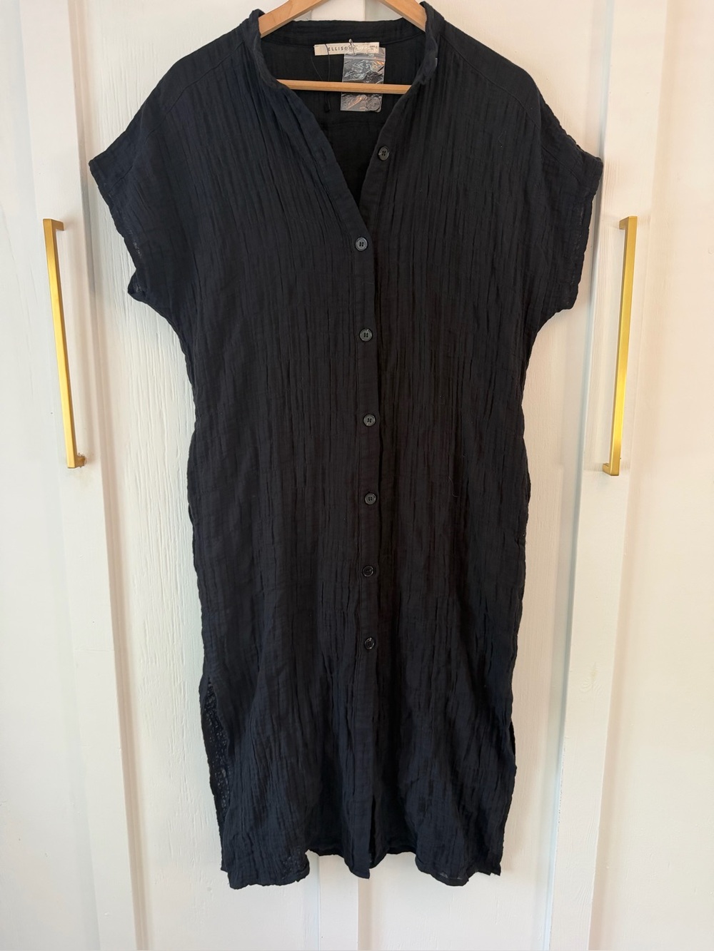 ELLISON Gauze Black Button-Up Dress, Size Small NWOT